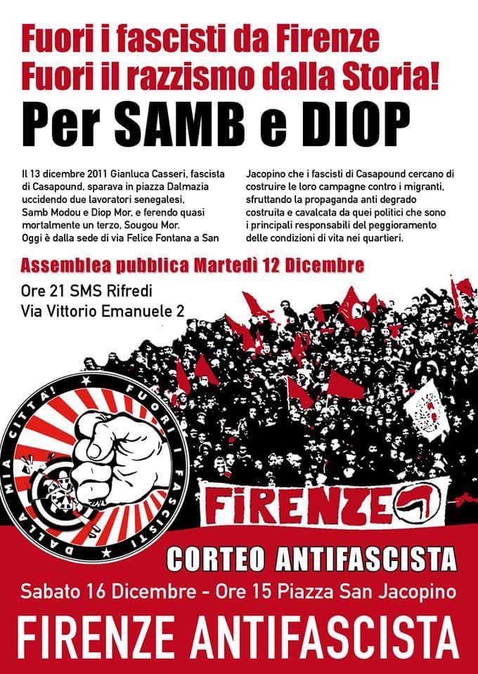 A San Jacopino per Samb e Diop. Chiudiamo le sedi di CasaPound, smascheriamo e respingiamo razzismo e fascismo!