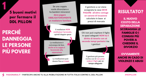 Ddl Pillon, 5 buoni motivi per fermarlo: l’infografica di Pasionaria utile alla mobilitazione sull'affido condiviso