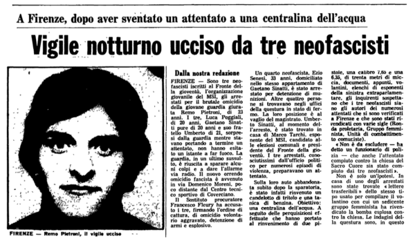 In ricordo di Remo Pietroni, assassinato dai fascisti a Coverciano per aver sventato una strage