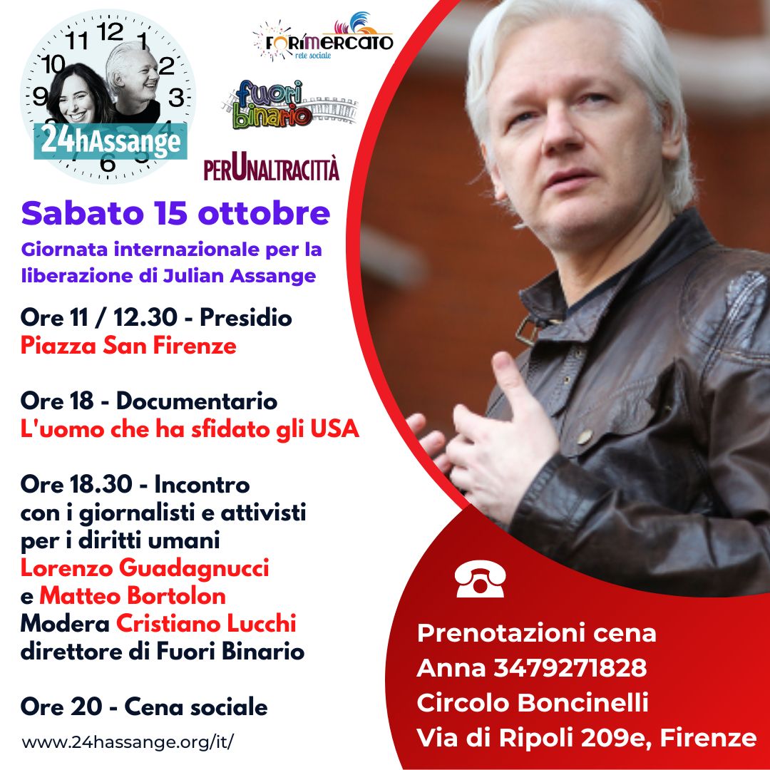 Firenze chiede la libertà per Julian Assange. Gli appuntamenti di sabato 15 ottobre
