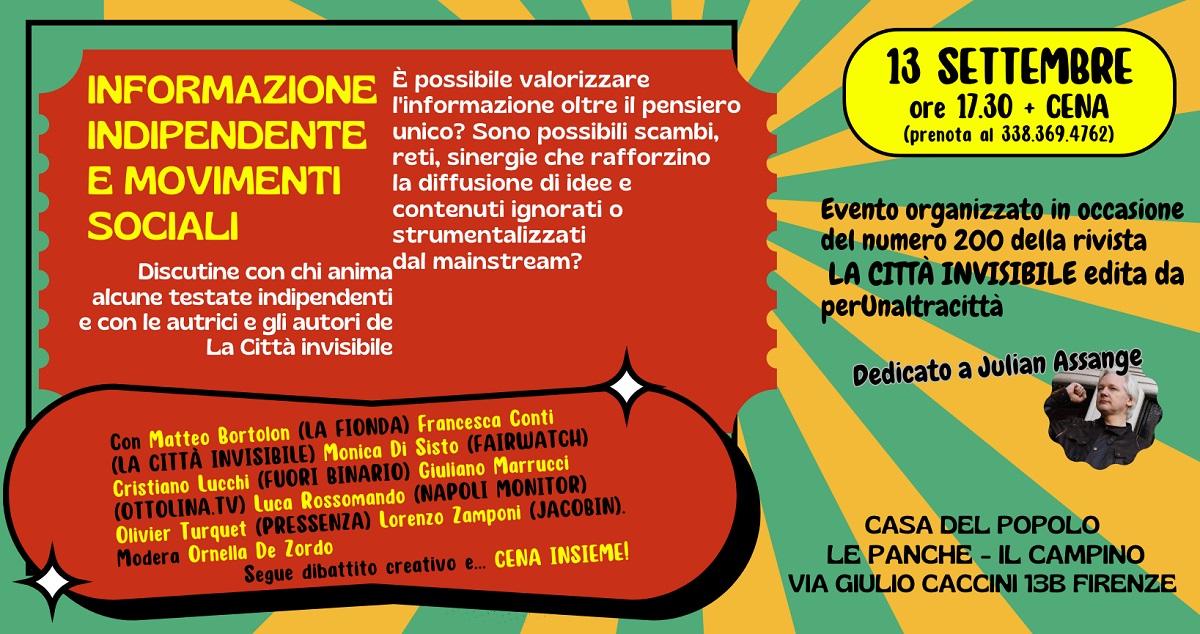13 settembre, per i 200 numeri de La Città invisibile parliamo di informazione e ceniamo insieme. Sarai dei nostri?