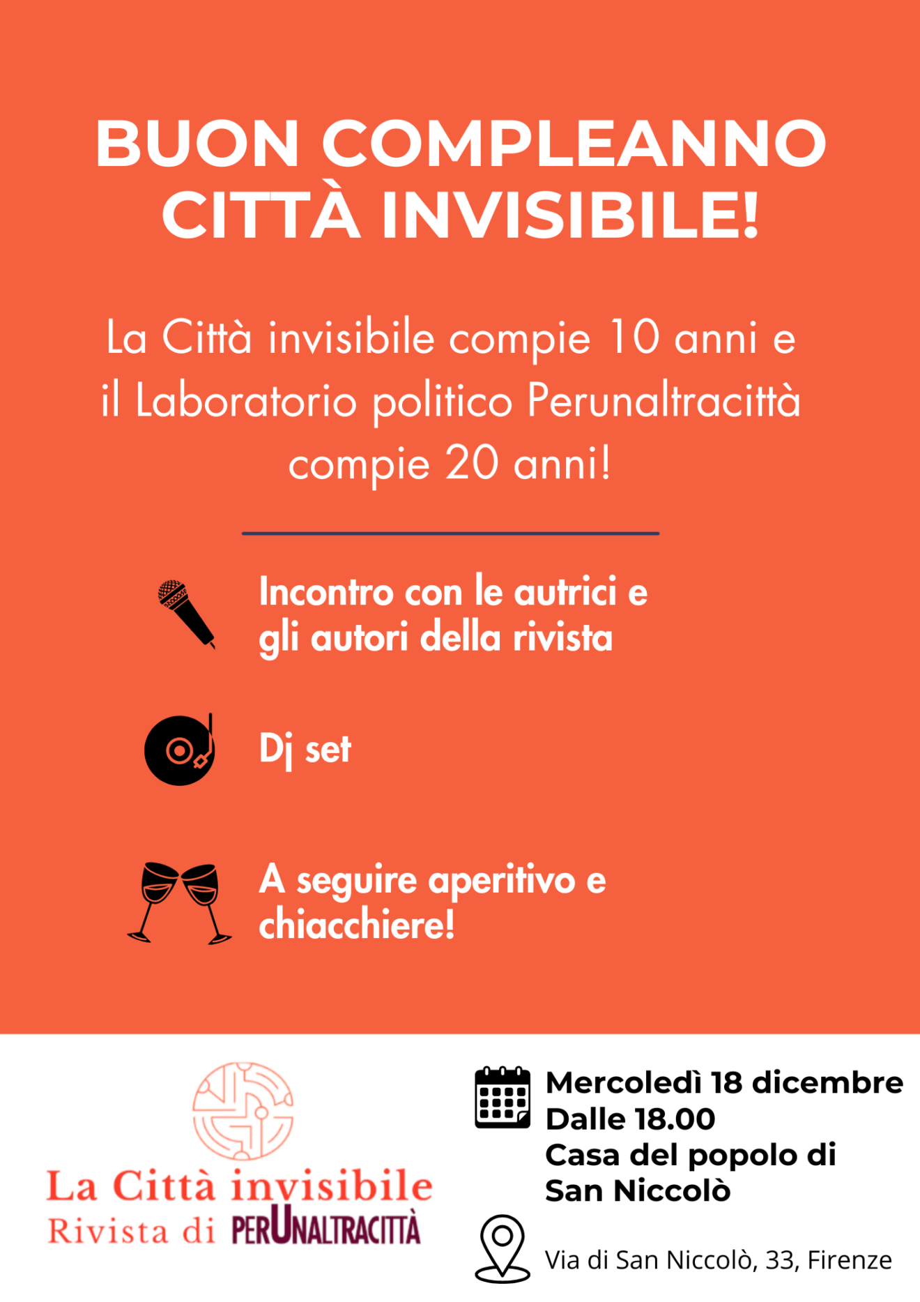 Il 18 dicembre un doppio compleanno per La Città invisibile e perUnaltracittà